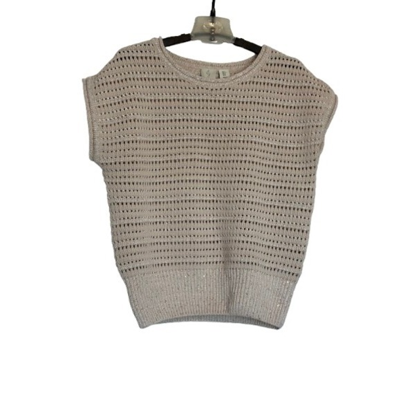 Joie Sweaters - Joie Womens Beige Metallic Sequin Open Knit Sleeveless Sweater Top Small